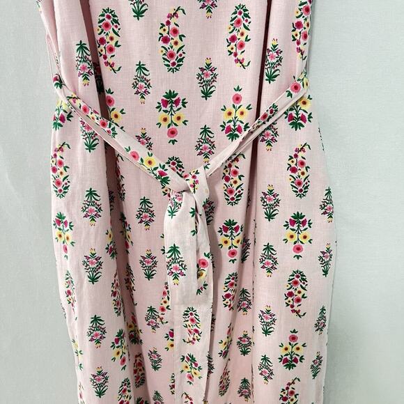 Ann Taylor Pink Floral Linen Blend Tie Waist Sheath Dress Size 10 Pockets Lined - Picture 5 of 14